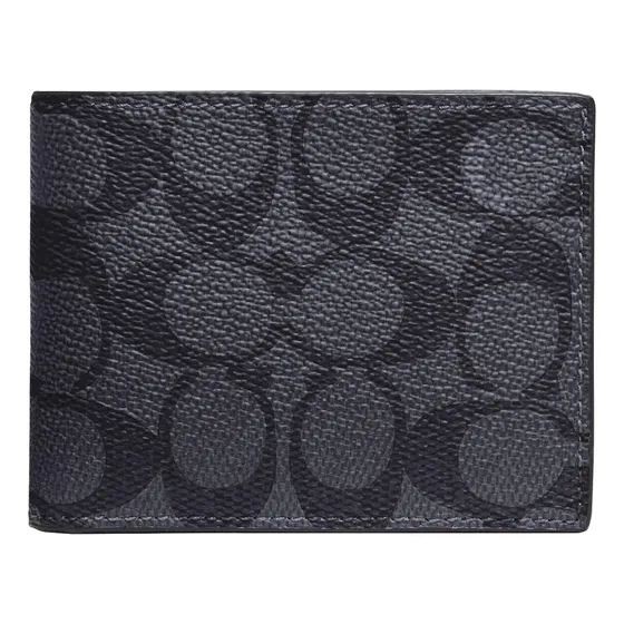 Billetera Coach Slim Billfold Signature Canvas, Color Carbón