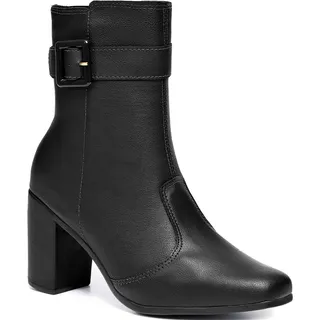 Bota Feminina Bico Quadrado Salto Alto Bloco Fivela Moda Bota Feminina Bico Quadrado Salto Alto Bloco Fivela Moda