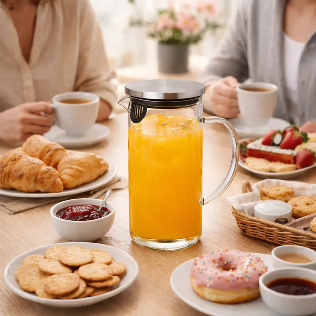 Jarra Vidro Borossilicato De 1.5 Litros Com Tampa Inox Suco Água Transparente Pítia