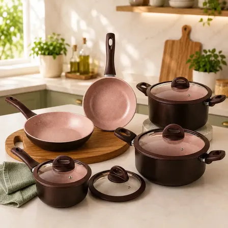 Conjunto De Panelas 5 Peças Indução Gas Antiaderente Revestimento Ceramica Com Tampa
