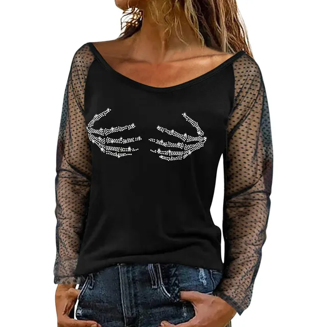 Camisa Manga Larga Para Mujer Tops Ajuste Relajado Malla