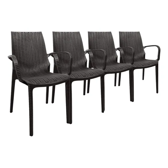 Sillón Silla Plástica Reforzado Melody Simil Ratán X 4 Unidades Color Negro Para Tu Casa
