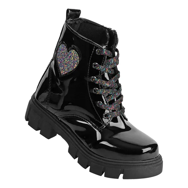 Botin Moda Niña Negro Tipo Charol Stfashion 11803701