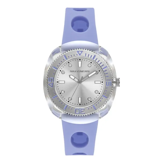 Reloj Mujer Skechers Sr6321 De Silicona Morado Bisel Plateado Fondo Plateado