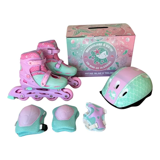 Patins Roller Com Kit De Proteção Ajustável Tamanho 33 Ao 37