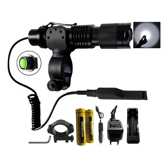 Lanterna Luz Branca Suporte Carabina Airsoft Trilho Rifle Cor da lanterna Preto Cor da luz Branco