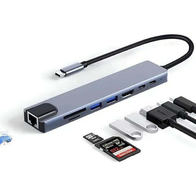 Hub Usb C 8 En 1 Adaptador Lector Sd Pd Hdmi Para Mac iPad