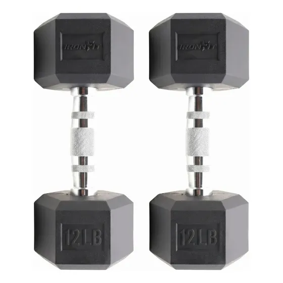 Mancuerna Hexagonal Ironfit 12 lb (Par) de Acero con Goma y Agarre Antideslizante