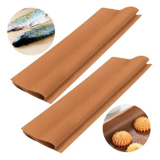 2 Folhas Manta De Teflon P/ Assar Reutilizável Antiaderente Cor Marrom