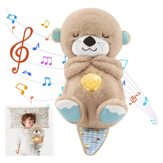 Nutria Peluche Que Respira Con Música,luces Y Movimientos Respiratorios,ligero Y Confortable Peluche Para Dormir,adecuado Para Los Niños Para Relajarse Y Dormir (nutria Caqui)