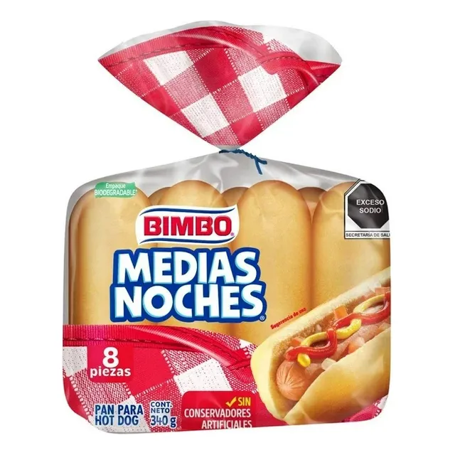 2 Pza Pan Para Hot Dog Bimbo Medias Noches 8 Pzas