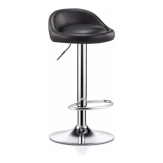 Silla Bar Taburete Piso Altura Regulable Respaldo Ecocuero D Acabado De La Estructura Cromado Color Negro