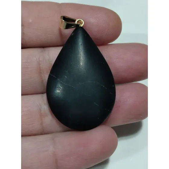 Pingente Pedra Shungite Natural Folhado A Ouro