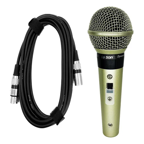 Microfone Leson Sm58 Plus Corpo Metálico Cabo Cannon Xlr Cor Champanhe