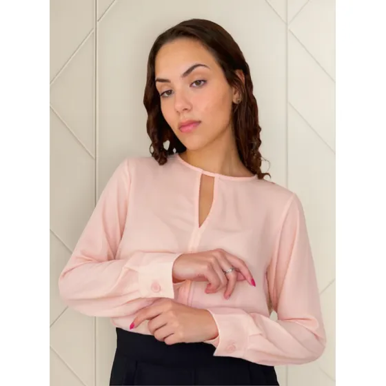 Blusa Social Manga Longa Com Botão, Cores - Gabivs