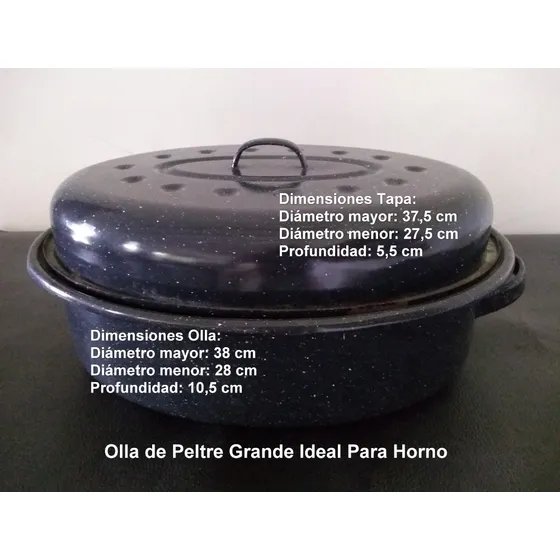 Olla Grande De Peltre Elíptica Con Su Tapa Usada Ideal Horno