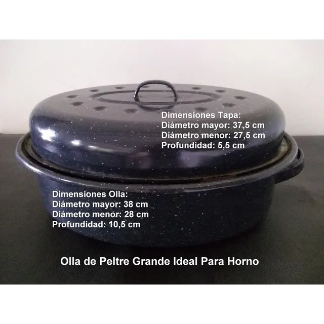Olla Grande De Peltre Elíptica Con Su Tapa Usada Ideal Horno