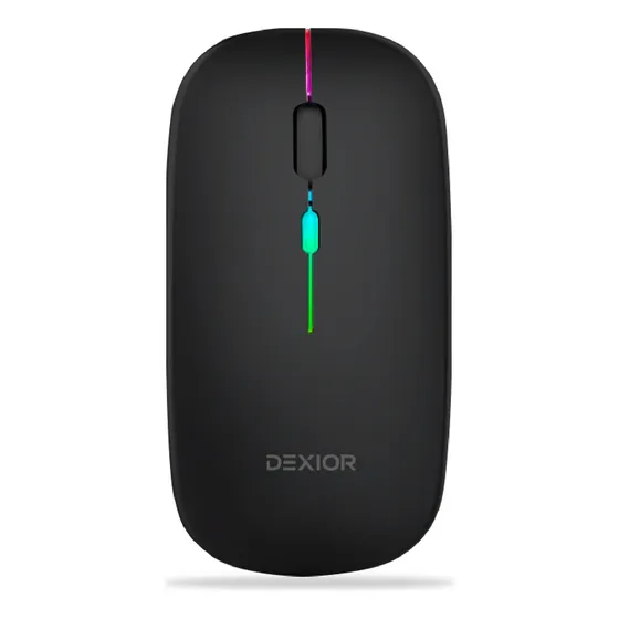 Mouse Inalambrico Dexior Dk1 Recargable Bluetooth Luz Rgb Silencioso 2.4g Portatil Ultra Slim Fino Para Pc / Notebook / Tablet Color Negro