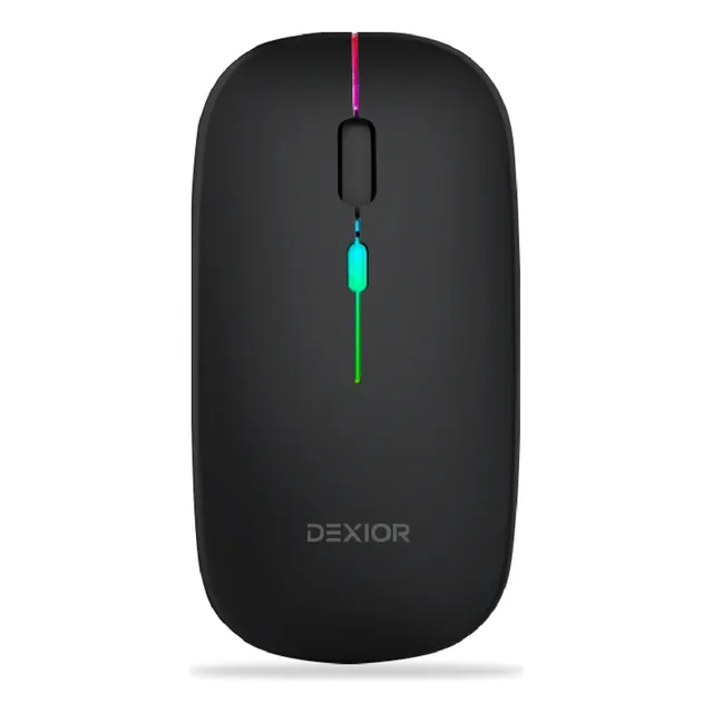 Mouse Inalambrico Dexior Dk1 Recargable Bluetooth Luz Rgb Silencioso 2.4g Portatil Ultra Slim Fino Para Pc / Notebook / Tablet Color Negro