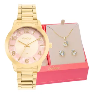 Kit RelĂłgio Feminino Condor Luxo Dourado + Colar E Brincos Kit RelĂłgio Feminino Condor Luxo Dourado + Colar E Brincos