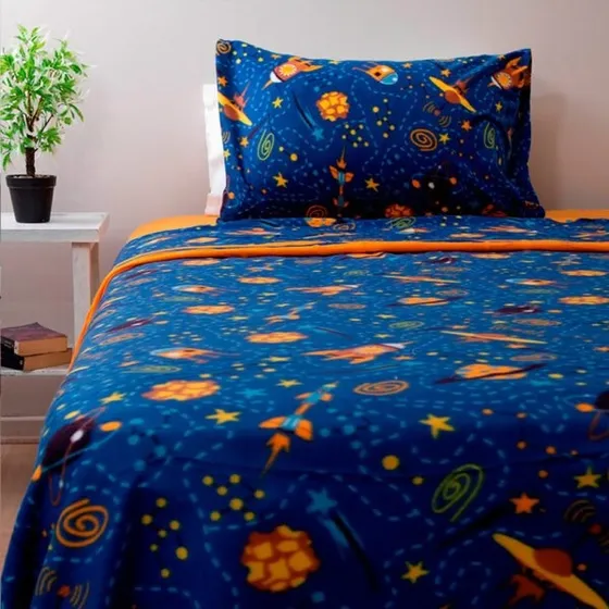 Sabana De Polar Estampada 1,5 Plazas Planetas Doral Kids Diseño De La Tela Lisa