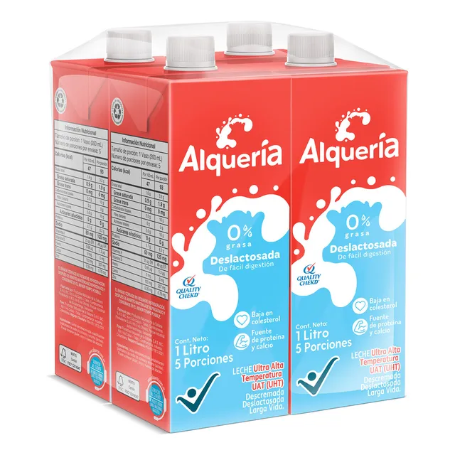 Leche Deslactosada Descremada Tetrapack 4unds X1l C/u