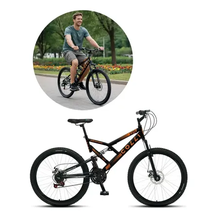 Bicicleta Aro 26 Freio A Disco Com 21 Marcha Dupla Suspensão Preto Fosco / Laranja 19