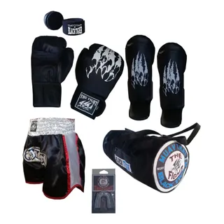 Kit Luva+ Caneleira+shorts+ Bolsa+ Bandagem+bucal Kit Luva+ Caneleira+shorts+ Bolsa+ Bandagem+bucal