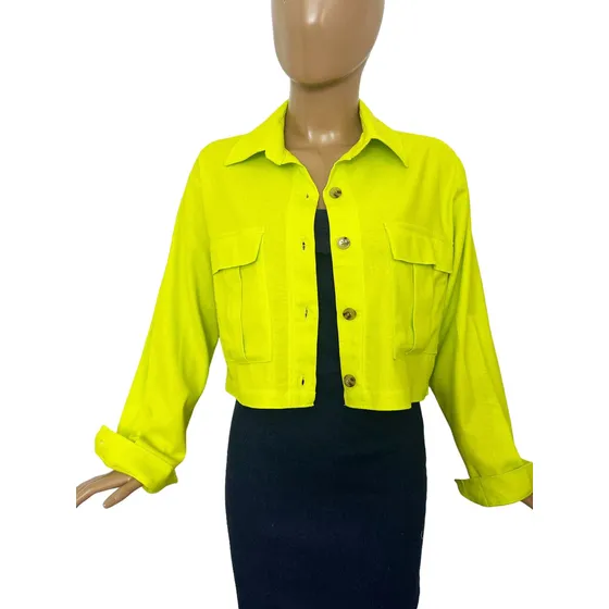 Saco Crop Corto De Lino Algodon Con Bolsillos Talles Grandes