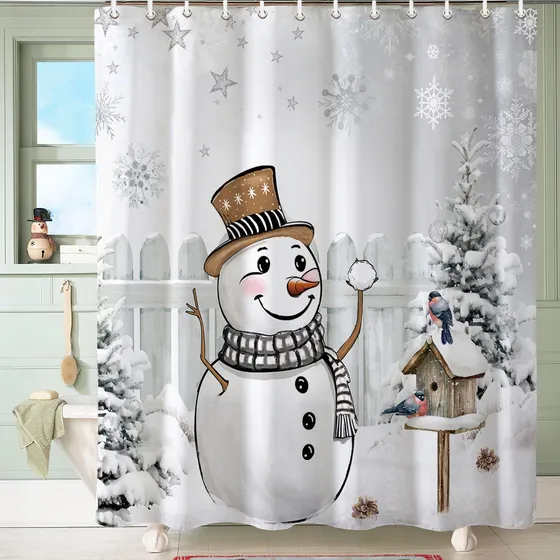 Baccessor Cortina Ducha Muñeco Nieve Invierno Navidad Casa