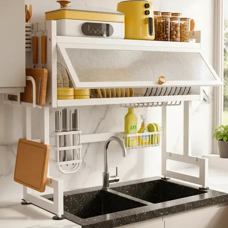 Escorredor De Louça Suspenso Grande Para Copos Talheres E Pratos Organizador De Pia Cozinha 75cm Armário Cor Branco + Escova Brinde Brielli Home