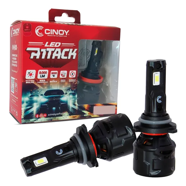 Lâmpada Led Cinoy Attack H1 H3 H7 H8 H9 H11 H16 Hb3 Hb4 Hir2