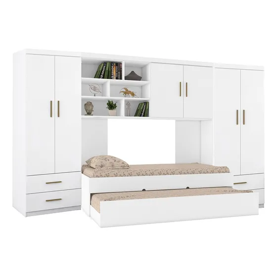 Quarto Solteiro Modulado Guarda Roupas De 2 Portas E Bicama