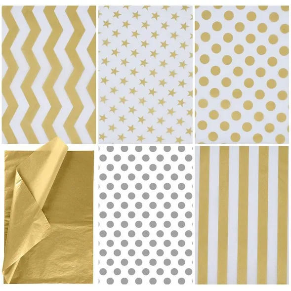 Papel De Seda Metalizado Estampado Dorado O Plateado 31x50cm