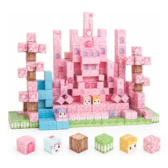 Kit rosa de 100 blocos magnéticos de montar