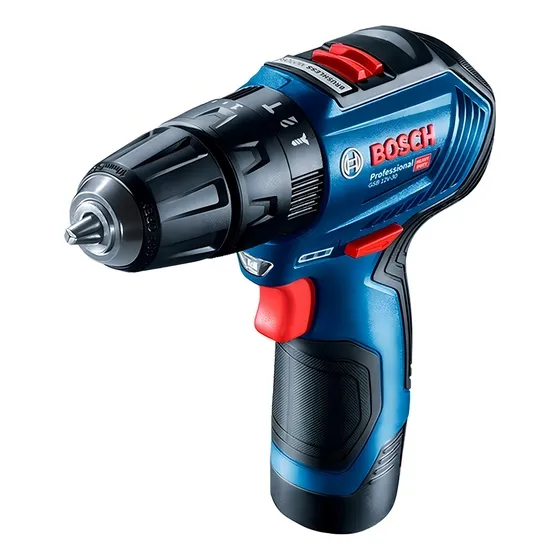 Taladro percutor atornillador inalámbrico de 10mm Bosch GSB 12V-30 12V + 2 baterías de 2Ah + accesorio con maletín de transporte 220V
