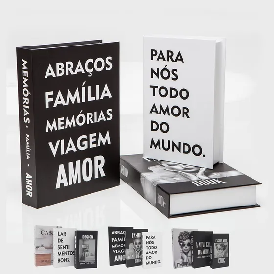 Kit 3 Livros Fake Decoraçao Caixas Porta Objeto Decorativo Cor Abraços