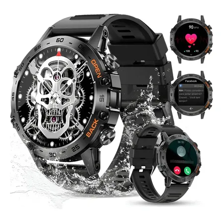 Smartwatch Relógio Inteligente Homens Ios Android Bluetooth Preto Silicone