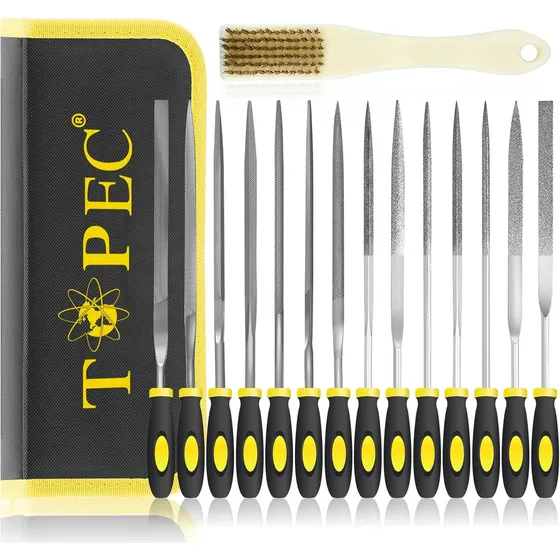 Juego De Limas Y Escofinas De 16 Piezas De Equipaje De Mano, Kit De Limas Multiusos Incluye Aguja, Plana, Redonda, Semiredonda, Triangular Y Cepillo, 3 Mm X 162 Mm