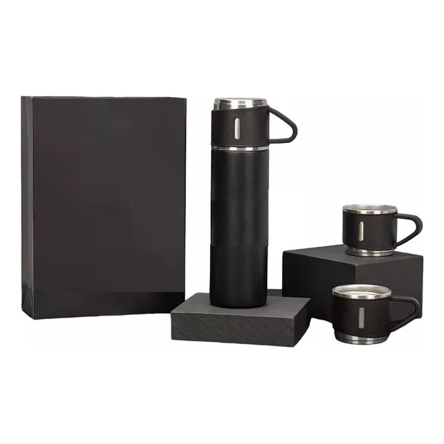Kit Garrafa Térmica 500ml Com 3 Xícaras 