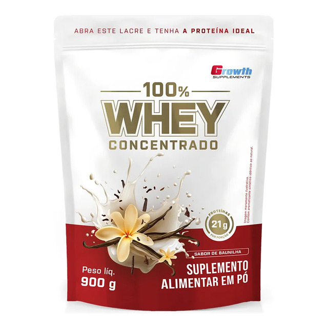 100% Whey Concentrado 900g Growth Supplements Baunilha
