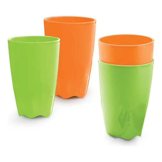 Set De 4 Vasos Tupperware Floresta 525 Ml C/u Naranja/verde