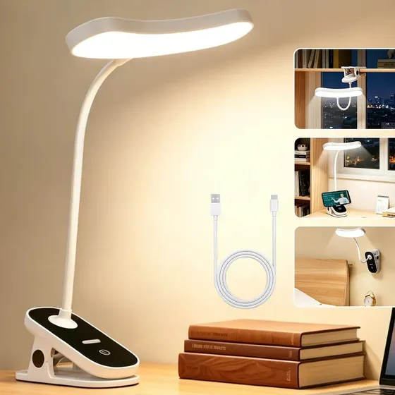 Vanance Lámpara De Escritorio Led Giratorias Ajustable Flexible Van060104 Lampara De Lectura Usb Recargable 4000mah Luz 3 Temperaturas Y 360° Brazo Giratoria Led Color Negro
