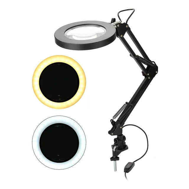 Lámpara De Escritorio Led Con Lupa Y Luz Fría Y Cálida