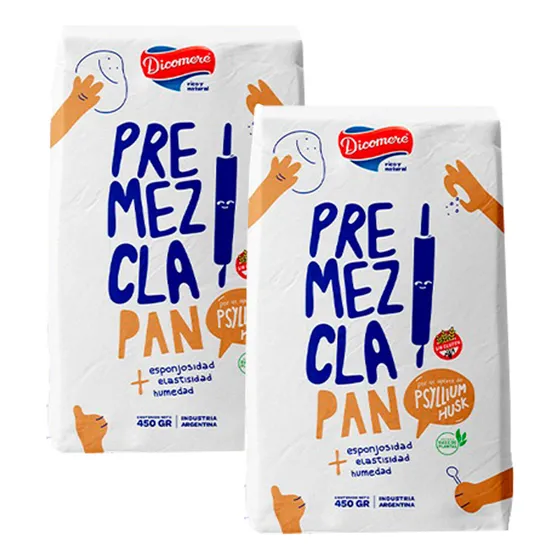 Harina Premezcla Celiaco Dicomere X450g Con Psyllum -pack X2