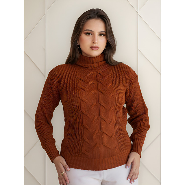 Suéter Feminino Blusa De La Gola Alta Grossa Tricot Premium Suéter Feminino Blusa De La Gola Alta Grossa Tricot Premium