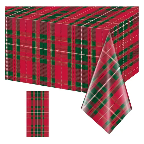 1 Mantel De Fiesta A Cuadros De Navidad, Desechable, Imperme