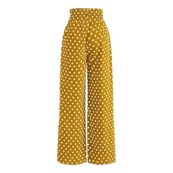 Pantalones Pretina Fruncidos Con Estampado De Lunares 