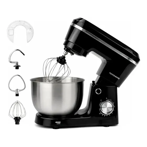 Batidora Planetaria Novohome 3 En 1 De Pie Capacidad 4 Litros 10 Velocidades Bowl Acero Inoxidable Color Negro