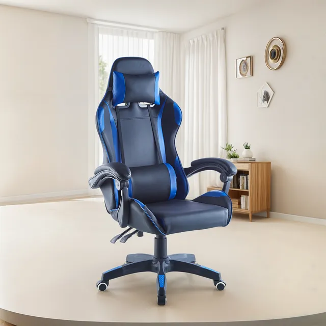 Silla Gamer Escritorio Ergonómica Azul Cuero Sintetico